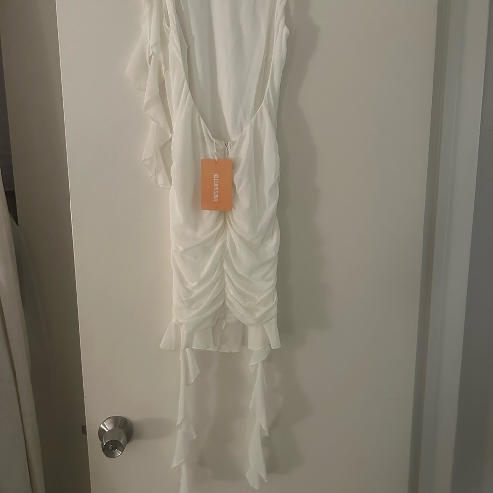 Chic White Ruffle Mini Dress - Picture 4 of 4